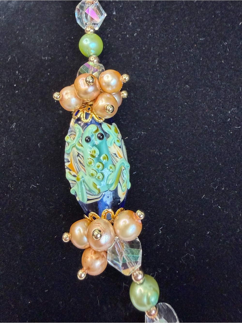 FROG Lampwork Glass, Freshwater Pearls & Crystal Necklace, Earrings & Bracelet - Picture 7 of 10